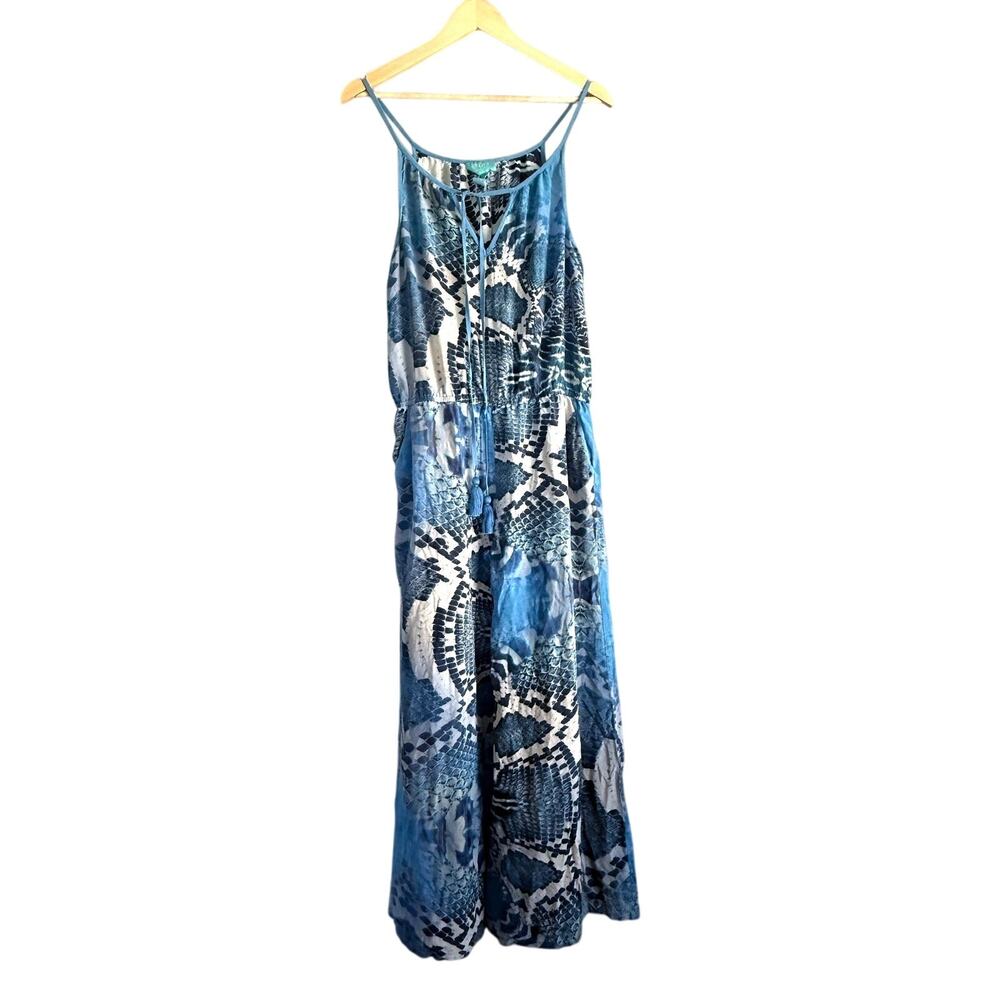 TAJ by Sabrina Crippa 100% silk abstract reptile print strapless tassel jumpsuit